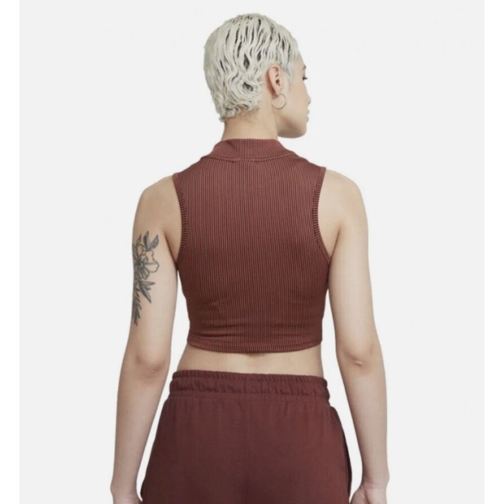 Nike Air Cropped Tank Ribbed Brown Mock Neck Canyon Rust Medium - Picture 7 of 7